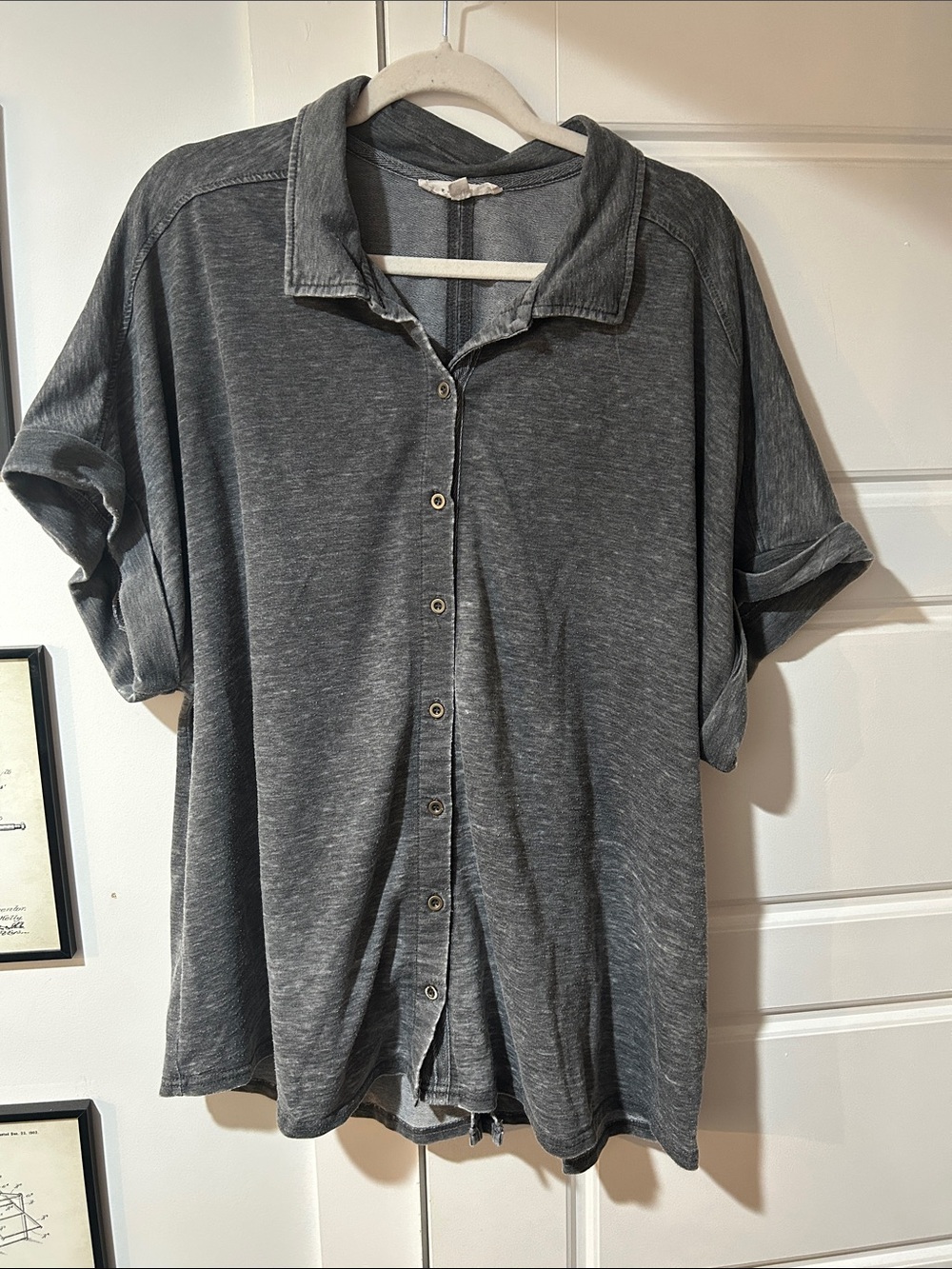 Jane and Delancey Washed Charcoal Gray Button-Down Shirt